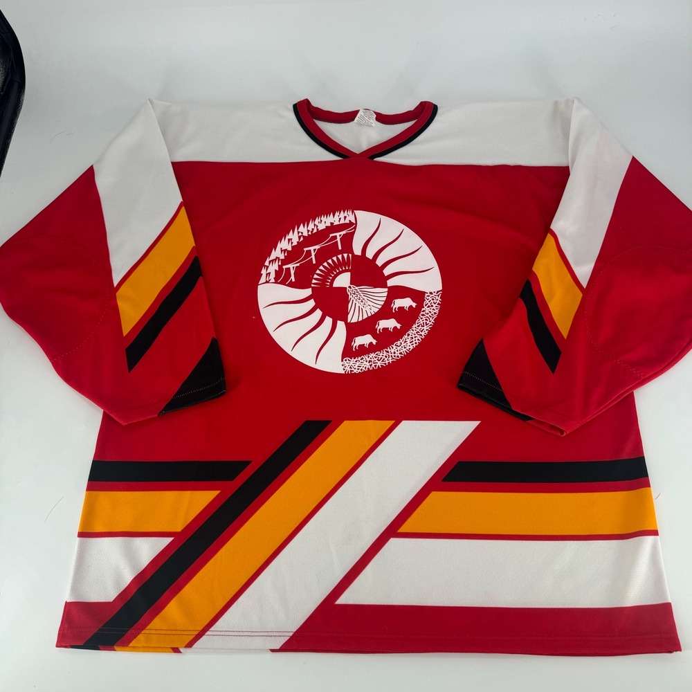 Athletic Knit AK Hockey Jersey Mens XXL Red White Graphic Number 00 Canada VTG